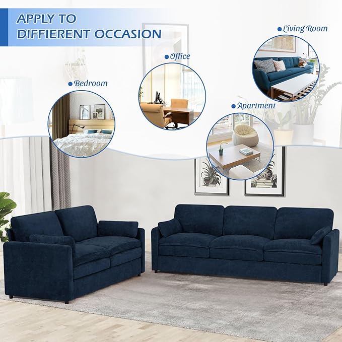 69” Chenille Loveseat Sofa w/Arm Pillows, Upholstered 2-Seater Sofa w/Comfortable Back Cushions, Modern 2 Seats Couch w/High-Density Foam for Living Room, Apartment, Office, Blue