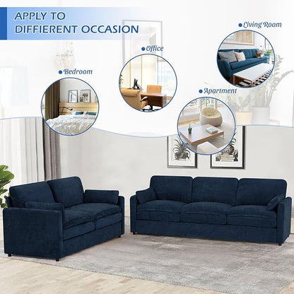 69” Chenille Loveseat Sofa w/Arm Pillows, Upholstered 2-Seater Sofa w/Comfortable Back Cushions, Modern 2 Seats Couch w/High-Density Foam for Living Room, Apartment, Office, Blue