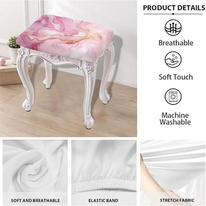 Pink Marble Print Bar Stool Seat Covers Rectangle Stool Covers Set of 2 Bench Covers Slipcover Rectangle Stretch Counter Height Bar Stools Slipcovers Counter Stool Covers Saddle Seat Cover