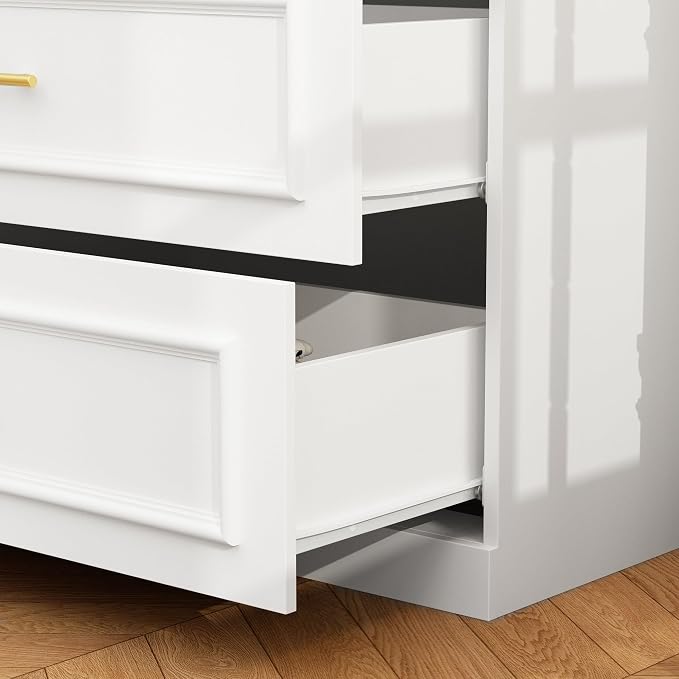Timechee Almirah for Clothes, 74.8" Tall Bedroom Closet Storage Cabinet with Tempered Glass Doors and Shelves, Hanging Rod, White Standing Wardrobe Armoire Clothes Closet with Drawers for Bedroom