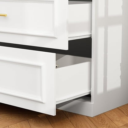 Timechee Almirah for Clothes, 74.8" Tall Bedroom Closet Storage Cabinet with Tempered Glass Doors and Shelves, Hanging Rod, White Standing Wardrobe Armoire Clothes Closet with Drawers for Bedroom