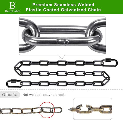 2Pcs 45" Black Heavy Duty Hanging Chains with 4 Carabiners 1000 LB Capacity Coated Swing Chain Extension Hammock Chains and Hooks Hardware Chain for Hanging Chair, Porch Swing, Punching Bags
