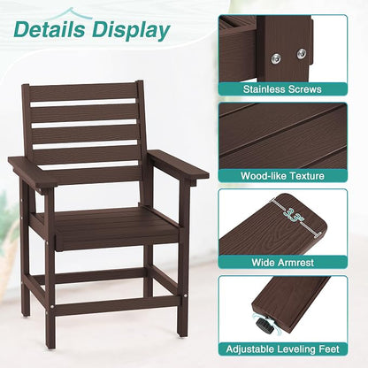 Patio Dining Chairs Set of 2, HDPS Weather Resistant Outdoor Chairs with Armrest, Heavy Duty 300LBS Support Patio Chairs for Backyard Deck Porch Balcony, Dark Brown