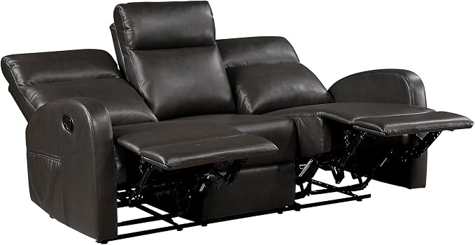 Lexicon Manual Reclining Sofa, Faux Leather Recliner Sofa, Wall Hugger, Track Arms, Magazine Pockets, Manual Dual Recliners Couch for Living Room/Office/Apartment, Easy Assembly, Espresso