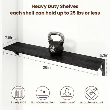 Axeman 36 Inch Floating Shelves | 8 Inch Deep Black Wall Shelves Set of 2 | 36''W x 8''D Rustic Black Wood Shelves for Bathroom Living Room Bedroom Kitchen