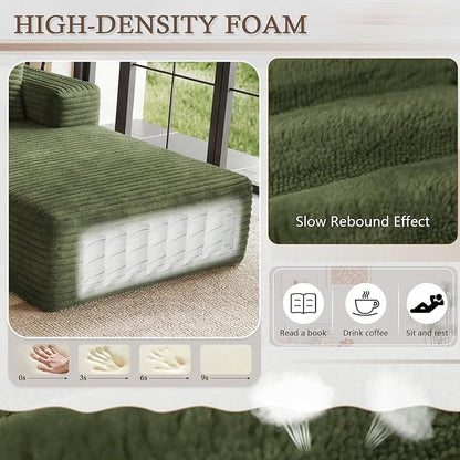 95" Cloud Sectional Couch with L-Shape Chaise, Modular Comfy Sofa Chaise Longue, Upholstered Corduroy Couches Sleeper with Deep Seat for Living Room Bedroom, No Assembly Required(Green, Right Facing)