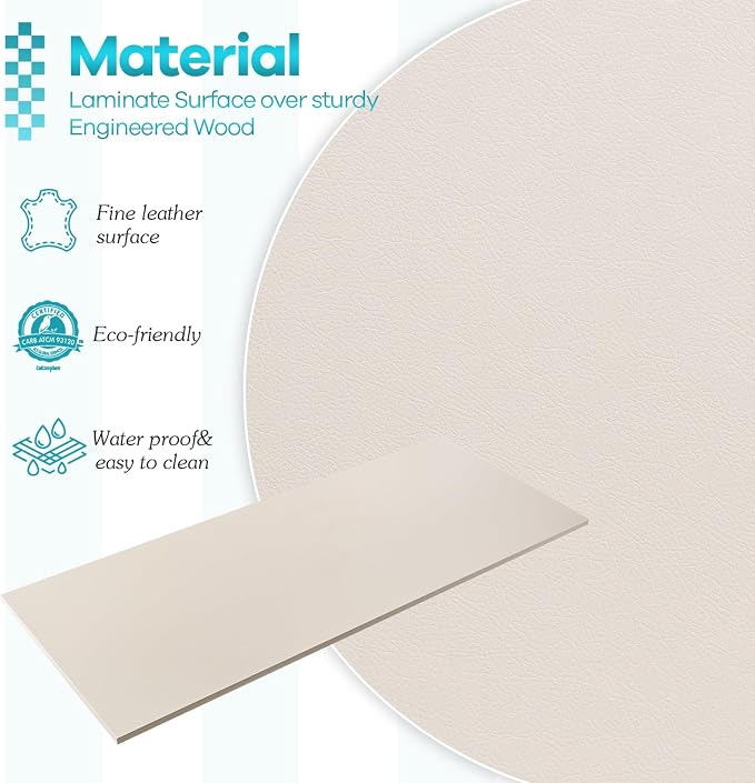 Kaboon Universal Tabletop 40"x18", Solid One-Piece Melamine Table Top, Double L Floating Desk DIY, Home and Office, Beige Leather Feel