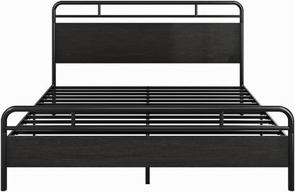 Allewie King Size Platform Bed Frame with Wooden Headboard and Footboard, Heavy Duty 13 Metal Slats Support, Under-Bed Storage, No Box Spring Needed, Noise Free, Easy Assembly, Black Oak