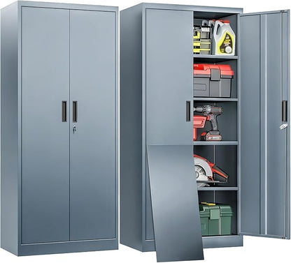 BESFUR Metal Garage Storage Cabinet with Locking Doors and 4 Adjustable Shelves, Gray Tall Storage Cabinets, Tool File Lockable Cabinet for Garage Office Warehouse Shop(71”H)