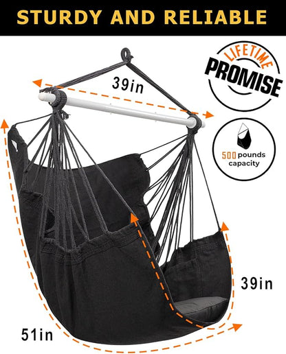 ADVOKAIR Hammock Chair Swing, Heavy-Duty Hanging Rope Swing Seat Supports 500 Lbs, Ideal for Outdoor Patio, Backyard, Porch, Deck & Indoor Bedroom Use