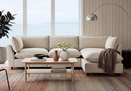 Iroomy Modular Sectional Sofa, Oversized Chenille Cloud Couch, Deep Comfy Seat, 4-Seater Sofas Couches for Living Room, Beige, High Feet