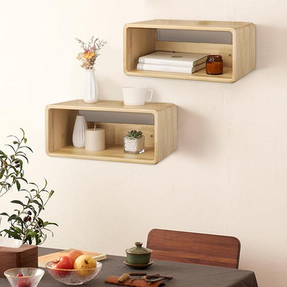 Floating Nightstand, Wall Mounted Bedside Table Wood Bedside Shelf Floating Shelves for Bedroom Bathroom Kitchen Office 18”x 10”x 7.5” Natural