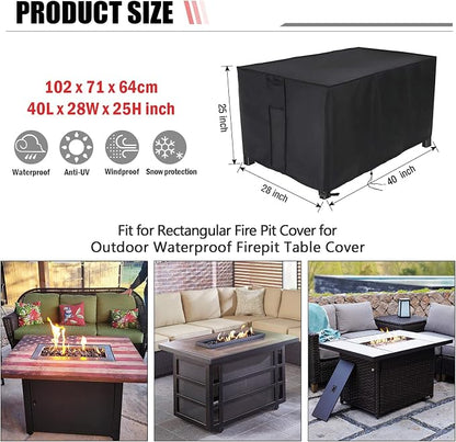 Rectangular Fire Pit Cover 40 inch, Propane Gas Fire Pit Table Cover,Outdoor Waterproof Firepit Table Cover - 40 X 28 X 25 Inch