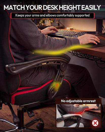 Dowinx Ergonomic Gaming Chair with Footrest & Massage Lumbar, 2D-Linkage Armrests for Computer Chair 330lbs with Headrest Pillow for Office, Home, Streaming and Long Gaming Sessions, Fabric Dark Red