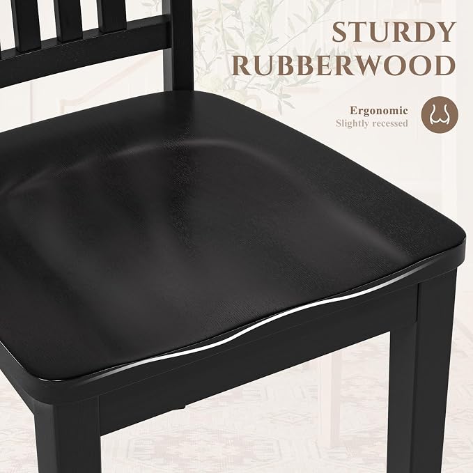 COLAMY Wooden Dining Chairs Set of 4, Solid Rubberwood Kitchen & Dining Room Chairs, High Spindle Back Windsor Style, Modern Dining Table Chairs, Non-Slip Foot Pads, Minimalist Home Furniture,Black