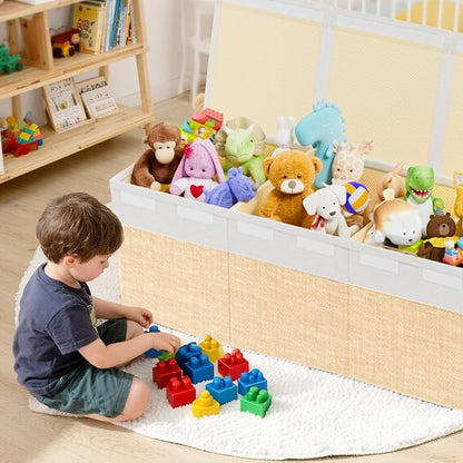 Dayacoco Extra Large Toy Box Chest with Lids, Collapsible Sturdy Kids Toy Storage Organizer Boxes for Boys Girls, Collapsible Sturdy Toys Chest Storage Organizer Bin Basket, Beige