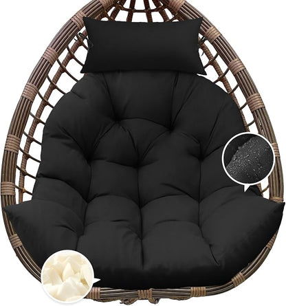 Outdoor Hanging Egg Chair Cushion Replacement, Thicken Egg Chair Cushion Waterproof Basket Eggs Chairs Cushion with Headrest Pillow, U-Shaped Cushions for Hanging Eggs Chairs Swing (Black)