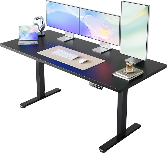 HUANUO 63x28 Inch Electric Standing Desk, Height Adjustable, Black | Smooth Home Office Desk, 176lbs Capacity with 4 Memory Presets & Headphone Hooks. Easy to assemble Computer Gaming desk