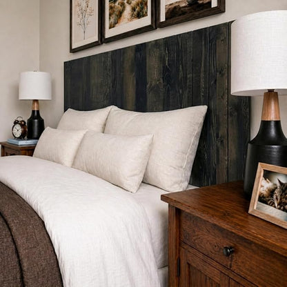 Barn Walls Full Wood Headboard - Black Barrel Rustic Design - Wall Mounted Floating Headboard for Full Bed - Handcrafted Solid Wood - Easy No-Drill Installation