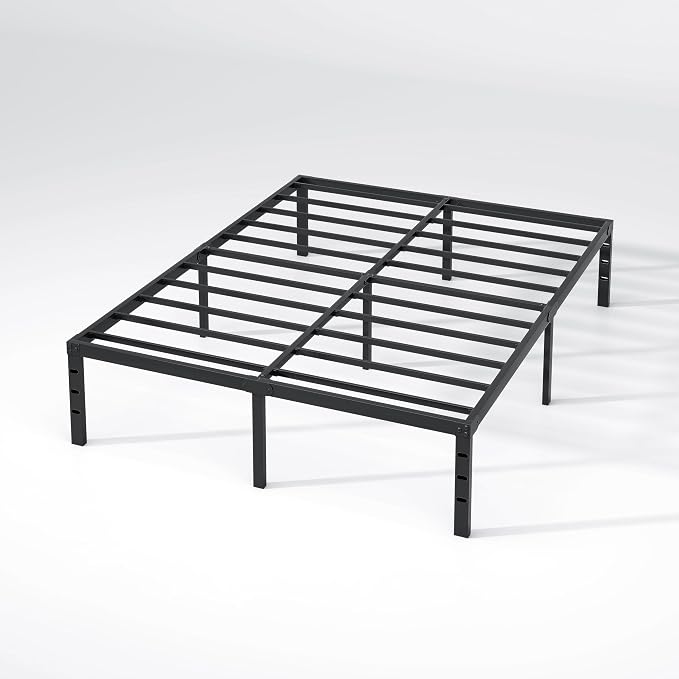 NEW JETO Metal Bed Frame,Queen Size Bed Frame with Storage Space,Heavy Duty Sturdy Mattress Foundation,Easy Assembly,No Box Spring Needed, Black,16 Inch,Queen
