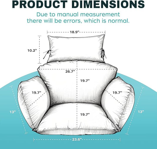Egg Chair Cushion Replacement, Waterproof Thicken Hanging Egg Swing Chair Cushion for Outdoor Furniture, Wicker Rattan Hammock Basket Cushion with Headrest Pillow 47x31.5x4.7 inch(Teal)