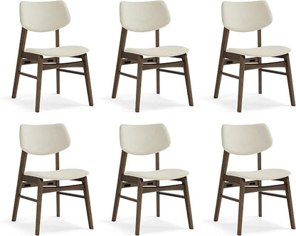 KISLOT Wooden Dining Chairs Set of 6, Upholstered Modern Dining Room Chairs, Solid Oak Wood Kitchen Chairs with Soft Cushion Backrest for Farmhouse, Restaurant, Café (Cream Fabric & Walnut Color)