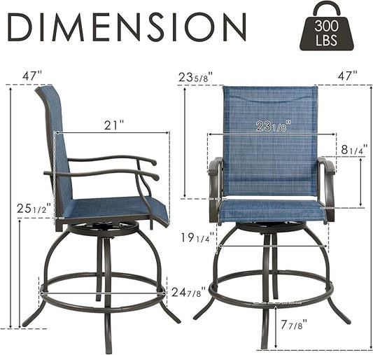 Kozyard Isabella Outdoor Swivel Bar Stools, Counter Height Patio Swivel Chairs with Textilene Seat, Outdoor Bar Height Chairs for Backyard, Bistro, Patio Bars, Navy Blue