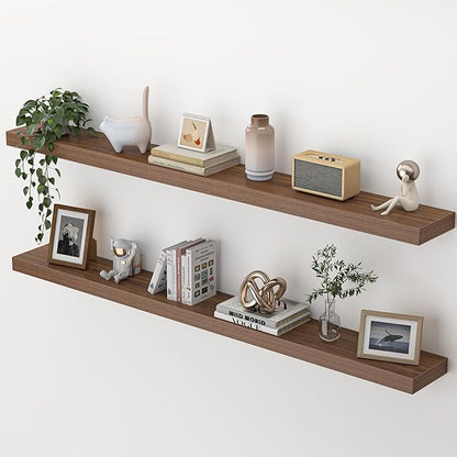 Heimlove 55 Inch Floating Shelves for Wall,Extra Long Mounted Storage wall Shelves with Invisible Metal Bracket for Bedroom Living Room Kitchen Office Set of 2,Walnut Color