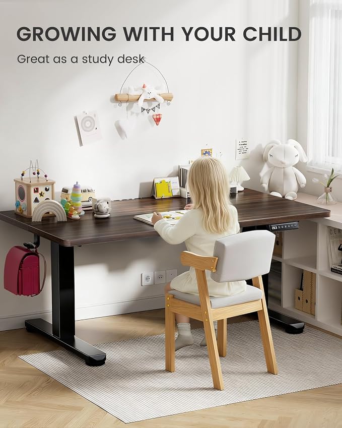 ErGear Low Height Adjustable Desk, Lifts 18.9-28.4 Inches, 35 X 20 Inches Electric Standing Desk for Kids, 4 Height Memory Settings & Storage Hooks, Home Office Computer Table & Study Desk, Walnut