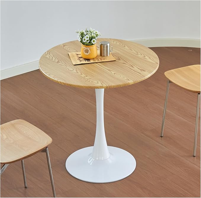Round Dining Table, 24" Circle Tulip Table with Thickened Tabletop & Metal Pedestal, Mid Century Modern Bistro Table for Kitchen, Small Places, Living Room, Cafe (Faux Oak)