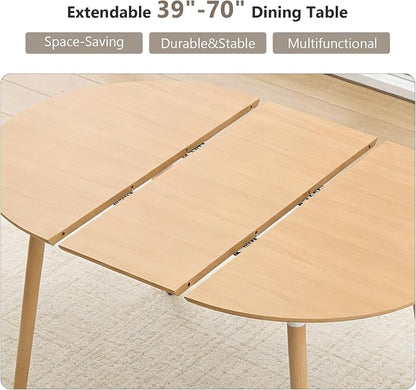 Extendable Round Dining Table for 4 6 Wooden Dining Room Table 39" to 70" Modern Kitchen Table for Dining Room Office Expandable Oval Dinner Table with MDF Top Natural Wood