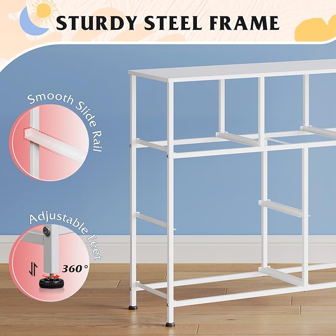 WLIVE 7 Drawer Dresser TV Stand, Entertainment Center, Media Console Table with Metal Frame and Wood Top for TV up to 45 inch, Chest of Drawers for Bedroom, Living Room, Purple