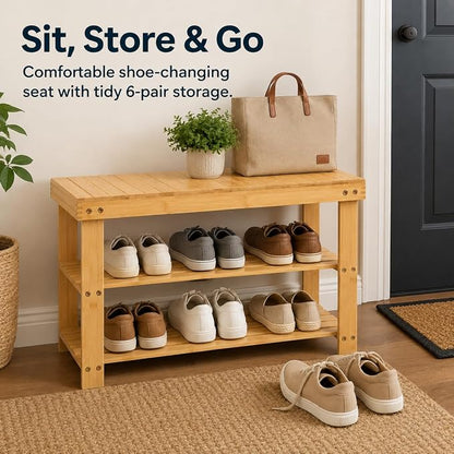 Shoe Rack Bench, 3-Tier Shoe Storage Organizer for Entryway , Shoe Shelf for Small Spaces, Multi-Functional Side Table Plant Stand, Shoe Stand for Bedroom, Living Room, Closet, Front Door, Natural