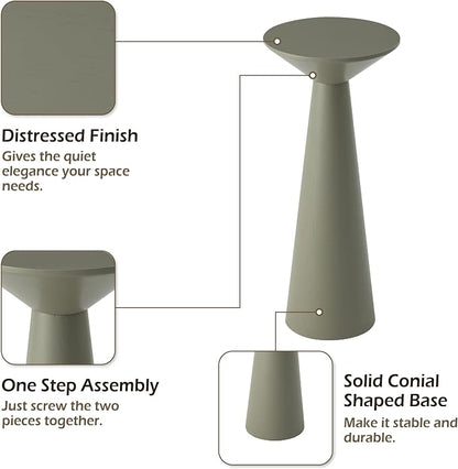 COZAYH Farmhouse Tall Pedestal End Table Small Solid Wood Martini Table Plant Stand Modern Round Drink Table for Small Space Living Room, Sage Green