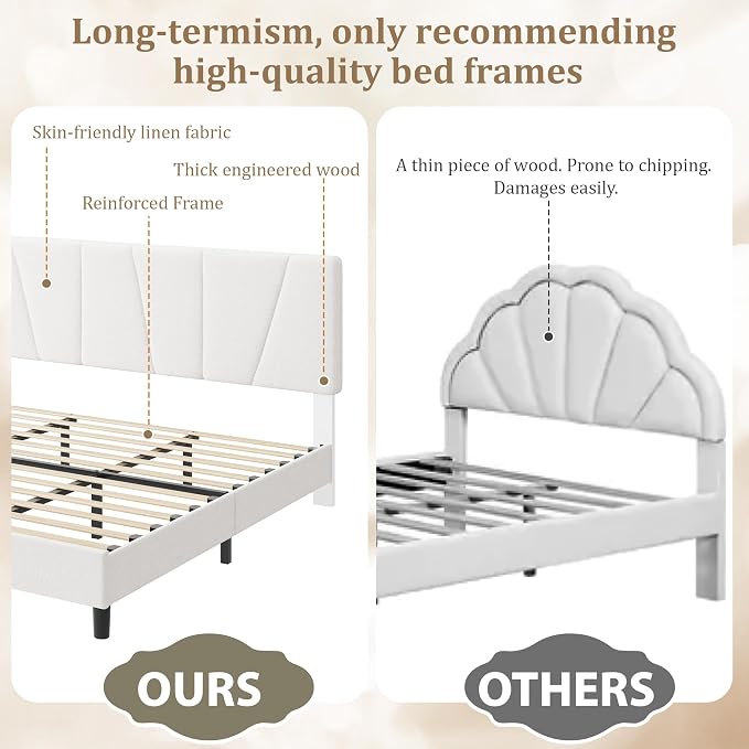 GarveeHome King Size Bed Frame with Upholstered Headboard, Modern Fabric Platform Bed Frame with Wooden Slat Support, Adjustable Headboard, No Box Spring Needed, Noise-Free, for Bedroom