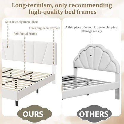GarveeHome King Size Bed Frame with Upholstered Headboard, Modern Fabric Platform Bed Frame with Wooden Slat Support, Adjustable Headboard, No Box Spring Needed, Noise-Free, for Bedroom
