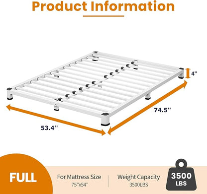 NKZ Full Platform Bed Frame 4 Inch, Heavy Duty Metal Low Profile Bed Frame with Round Corner Legs, 3500lbs Weight Capacity Reinforced Frame, No Box Spring Needed，Noise-Free, Easy Assembly