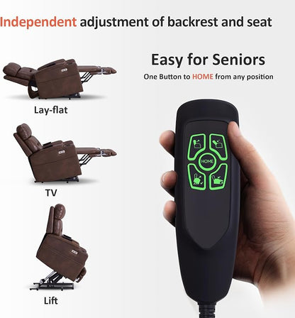 MCombo Lift Chair for Tall Man 6‘6’’, Dual Motor Power Lift Recliner Chair for Elderly, Lay Flat for Sleeping, Heat and Massage, USB & Type C, Faux Leather 7755 (Dark Brown)