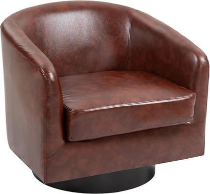 PU Leather Swivel Accent Chairs Set of 4, Barrel Club Chair Upholstered Armchair for Living Room - Red Brown