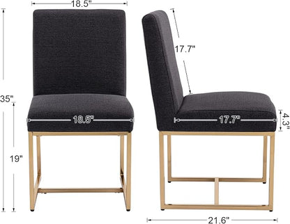 CIMOTA Black Modern Dining Chairs Set of 4, Upholstered Linen Dining Room Chairs Armless Side Chair with Gold Base for Kitchen, Charcoal Black, 4PCS