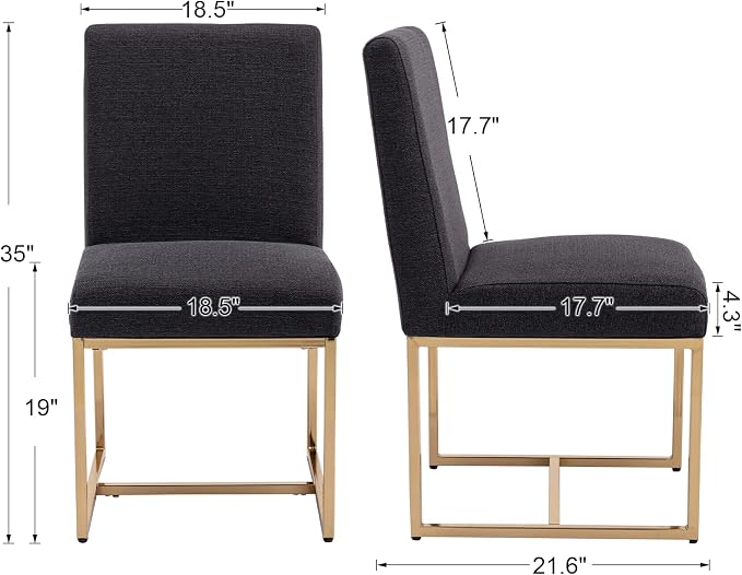 CIMOTA Black Modern Dining Chairs Set of 8, Upholstered Dining Room Chairs Armless Guest Side Chair with Gold Base for Dining Room/Kitchen, Charcoal Black, 8PCS