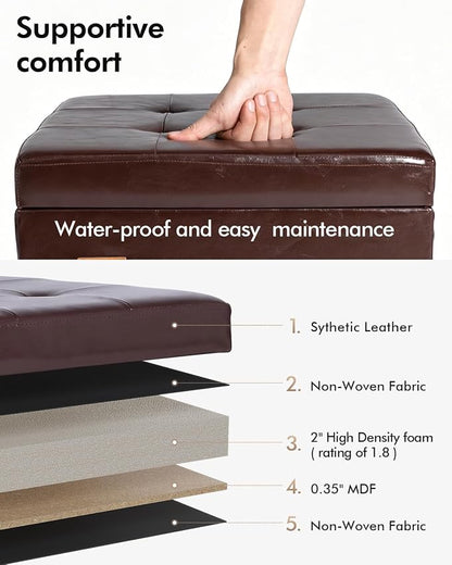 ABHENG Storage Ottoman Bench Steel Frame Synthetic Leather Cover with Legs, 31.5”W x 15.7”D x 15.7”H, end of Bed Storage Bench Chest Hold up to 770 LB Living Room Bedroom Brown UASND71R