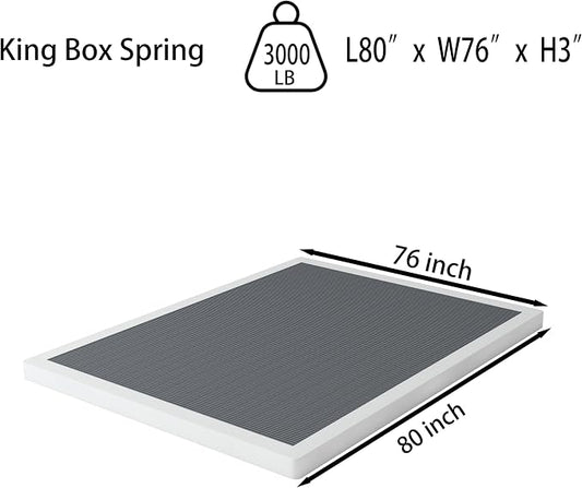 OSASET Low Profile Box Spring King - 3 Inch Box Spring King Heavy Duty Bed Foundation Metal Bed Base Easy Assembly
