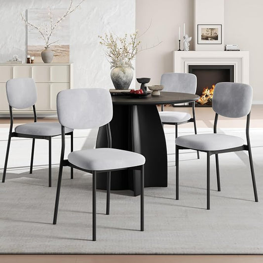 Einhomn Upholstered Dining Chairs Set, Modern Stackable Dining Room Chairs with Soft Velvet Backrest, Kitchen Chairs with Sturdy Metal Legs for Living Room, Restaurant, Set of 4,Light Grey