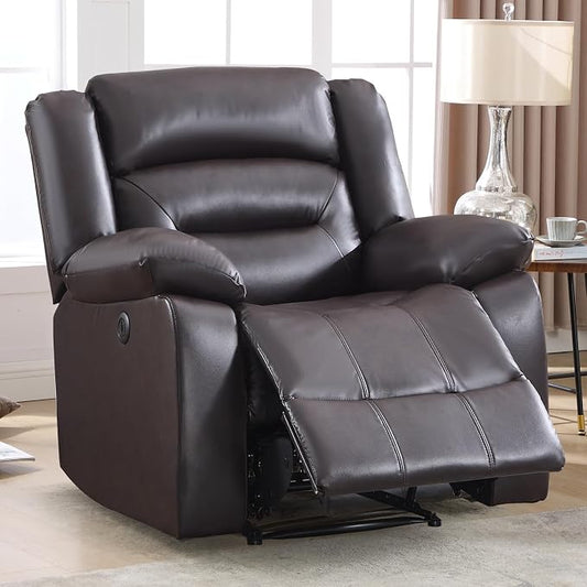 EBELLO Classic Power Recliner Chair, Faux Leather Oversized Electric Overstuffed Chair with Soft Cushion and Back, Sofa with Comfortable Armchair for Living Room, Brown