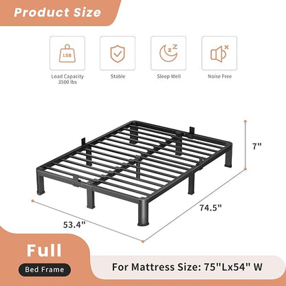 VIPSHOW 7 Inch Full Heavy Duty 3500 lbs Bed Frame with Round-Corner Legs & Anti-Squeak Design – Quick Assembly Metal Platform, No Box Spring Needed
