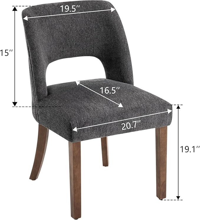 VKNOW Wooden Dining Chairs Set of 2, Modern Fabric Upholstered Dining Room Chair Kitchen Chairs, Farmhouse Dinner Chair for Kitchen Dining Room, Charcoal