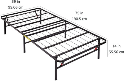 Amazon Basics Foldable Metal Platform Bed Frame with Storage, Sturdy Steel Support, No Box Spring Needed, 14-inch High, Tool-Free Setup, Twin Size, Black
