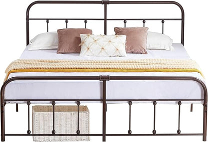 VECELO King Size Victorian Style Metal Bed Frame with Headboard/Mattress Foundation/No Box Spring Needed/Under Bed Storage and Strong Slat Support Purple Bronze