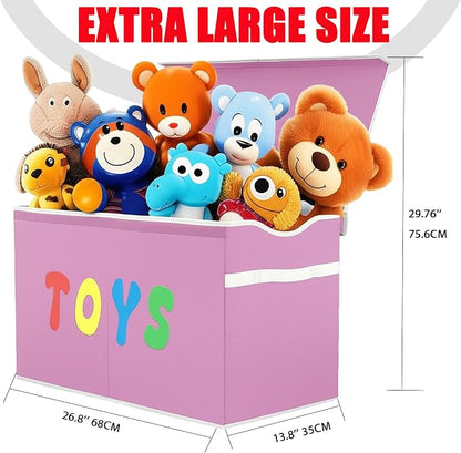 YOLOXO Toy Box Chest, Collapsible Sturdy Storage Bins with Lids, Extra Large Kids Toy Storage Organizer Boxes Bins Baskets for Kids, Boys, Girls, Nursery Room, Playroom, Closet (Classical Pink)